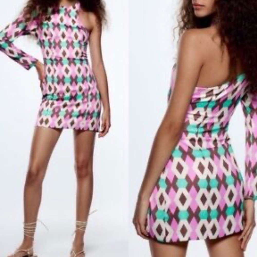 NWT Zara Women’s Large Satin Effect Mini Dress One Shoulder Pink Blogger Fav L - Picture 8 of 16